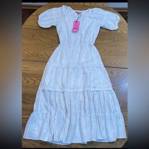 NWT Betsey Johnson Speckled White Cotton Tiered Ruffle Prairie Maxi Dress XS